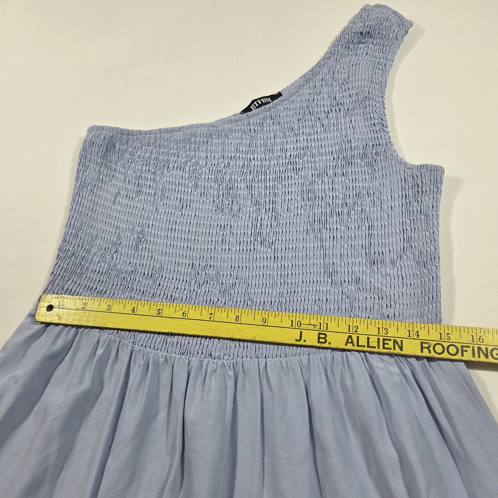 One Shoulder Smocked One-Shoulder Tiered Midi Dress Light Blue Feminine Summer - Picture 5 of 13